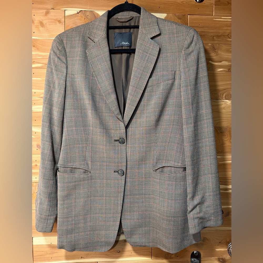 Maska Brown Plaid Two Button Blazer Pure New Wool